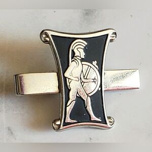 Vintage 50s Antique Swank Silver Black Enamel Tie Bar Warrior Roman Soldier